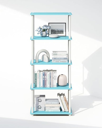 Furinno Turn-N-Tube 5-Tier Multipurpose Compact Display Rack, Shelving Unit, Bookcase, Light Blue/White - LeafyLoom