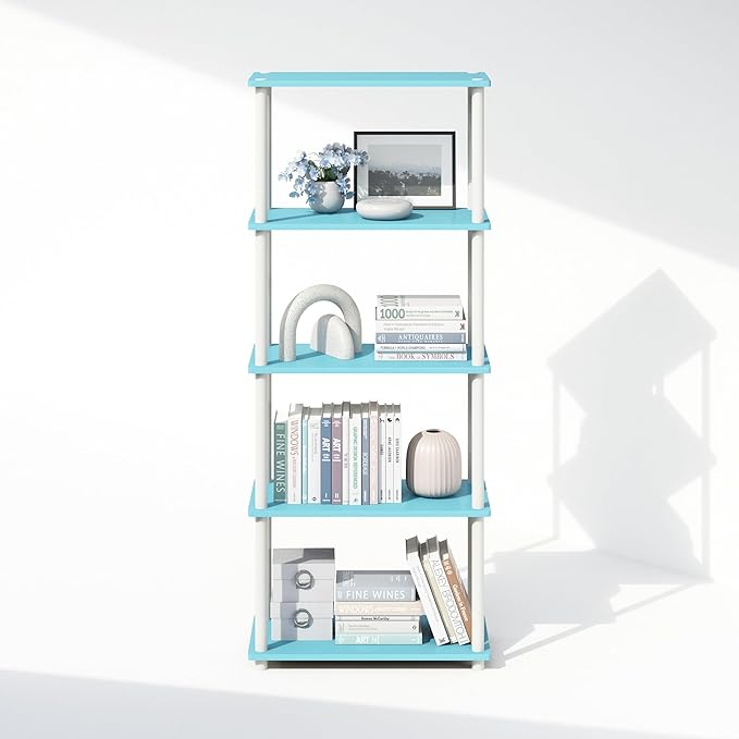 Furinno Turn-N-Tube 5-Tier Multipurpose Compact Display Rack, Shelving Unit, Bookcase, Light Blue/White - LeafyLoom