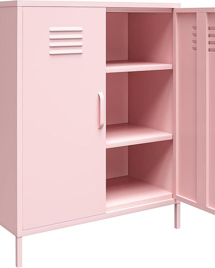 Novogratz Cache 2 Door Metal Locker Storage Cabinet, Bashful Pink - LeafyLoom