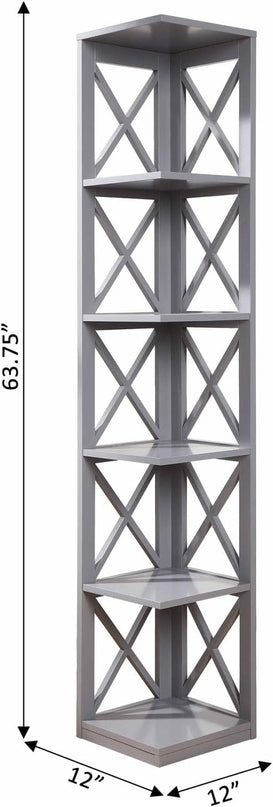 Convenience Concepts Oxford 5 Tier Corner Bookcase, Gray - LeafyLoom