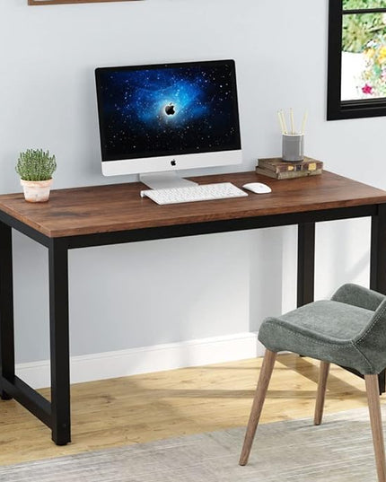 Tribesigns Modern Simple Computer Desk, 47 inch Vintage Office Desk Computer Table, Study Writing Study Desk Workstation for Home Office, Rustic Brown - LeafyLoom