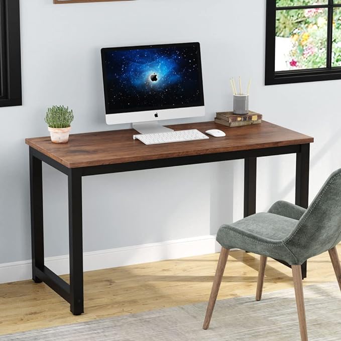 Tribesigns Modern Simple Computer Desk, 47 inch Vintage Office Desk Computer Table, Study Writing Study Desk Workstation for Home Office, Rustic Brown - LeafyLoom