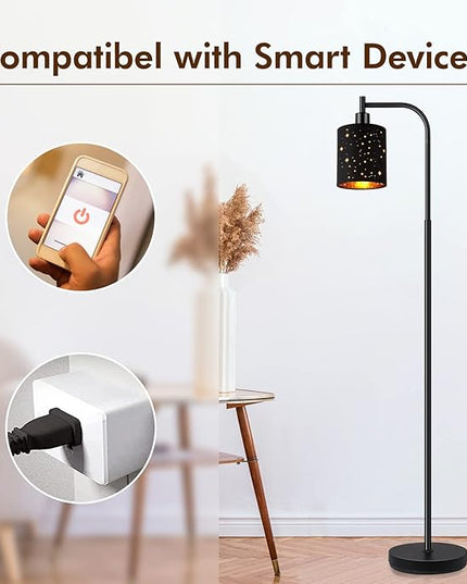 Industrial Floor Lamp, Modern Standing Lamps for Bedroom with 6W LED Bulb, Foot Switch, Farmhouse Floor Lamp with Decorative Lampshade, Metal Tall Stand up Light, Vintage Lamp for Living Room, Black - LeafyLoom