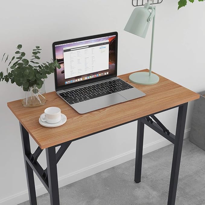 SogesGame 31.4 inches Small Desk Computer Desk for Small Space Small Folding Table Small Writing Desk Compact Desk Foldable Desk No Install Needed,Teak Black,LP-AC5YB-8040 - LeafyLoom