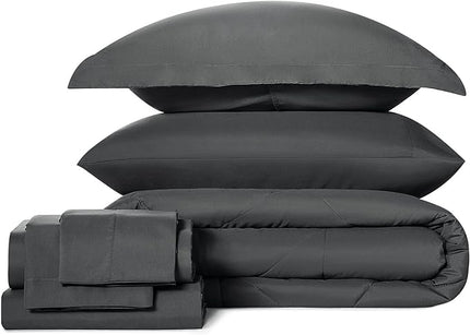 CozyLux Twin XL Size Comforter Set 5 Pieces Dark Grey Twin Extra Long Bed in a Bag for College Dorm All Season Bedding Sets with Comforter, Pillow Shams, Flat Sheet, Fitted Sheet and Pillowcases - LeafyLoom