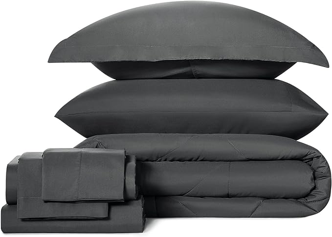 CozyLux Twin XL Size Comforter Set 5 Pieces Dark Grey Twin Extra Long Bed in a Bag for College Dorm All Season Bedding Sets with Comforter, Pillow Shams, Flat Sheet, Fitted Sheet and Pillowcases - LeafyLoom