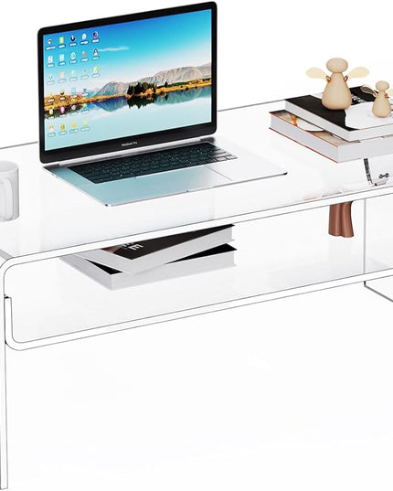Acrylic Coffee Table for Living Room Clear Rectangle Lucite Table with Open Storage Shelf, Clear - LeafyLoom