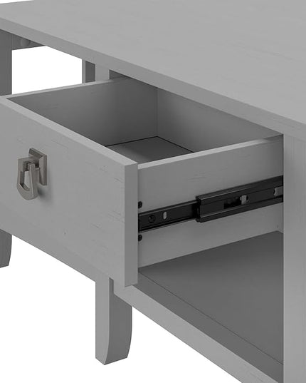 Bush Furniture Salinas L Shaped Desk with Storage in Cape Cod Gray | Modern Farmhouse Corner Table with Drawers and Cabinets for Home Office - LeafyLoom