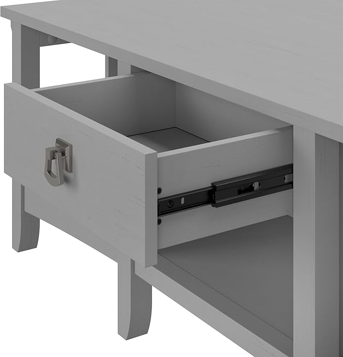Bush Furniture Salinas L Shaped Desk with Storage in Cape Cod Gray | Modern Farmhouse Corner Table with Drawers and Cabinets for Home Office - LeafyLoom