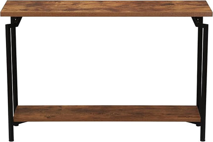 Household Essentials Crown Console Sofa Table with Storage Shelf Rustic Hickory Wood Grain and Black Metal - LeafyLoom