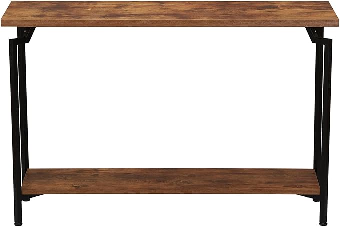 Household Essentials Crown Console Sofa Table with Storage Shelf Rustic Hickory Wood Grain and Black Metal - LeafyLoom