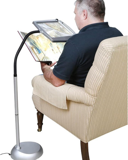Full-Page Floor Magnifying Lamp - Metal,Silver - LeafyLoom