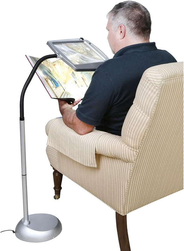 Full-Page Floor Magnifying Lamp - Metal,Silver - LeafyLoom