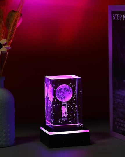 Glass Paperweight,K9 Crystal Cube with Changeable 7-Color Changing Lamp,Nice Birthday Gifts,Decent Ornament in Home and Office - LeafyLoom