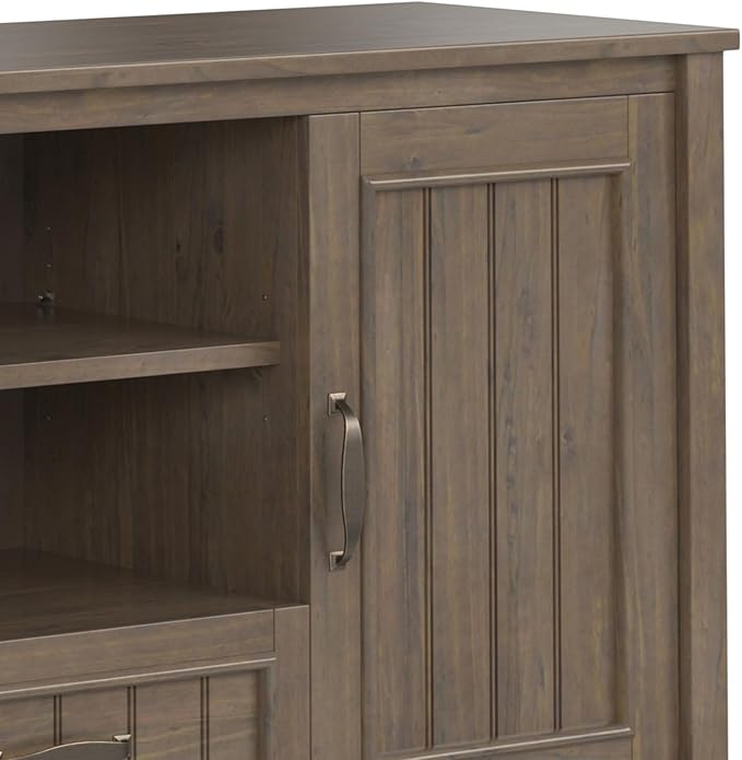 SIMPLIHOME Lev SOLID WOOD 53 Inch Wide Contemporary TV Media Stand in Smoky Brown for TVs up to 60 Inches, for The Living Room and Entertainment Center - LeafyLoom