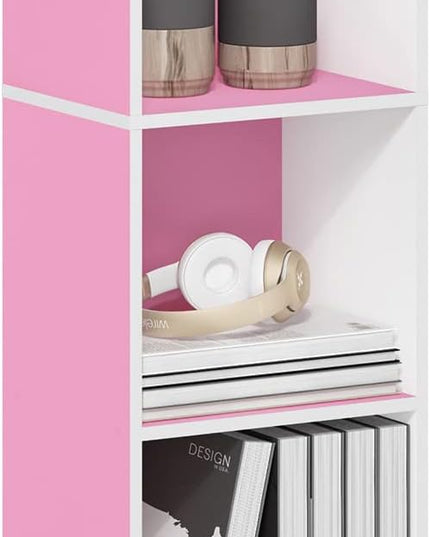 Furinno Luder Bookcase / Book / Storage, 5-Tier Cube, Pink/White - LeafyLoom