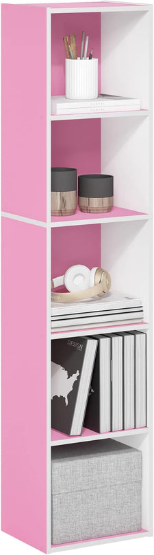 Furinno Luder Bookcase / Book / Storage, 5-Tier Cube, Pink/White - LeafyLoom