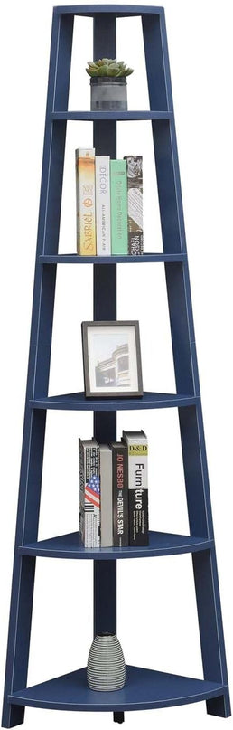 Convenience Concepts Newport 5-Tier Corner Bookshelf, Cobalt Blue - LeafyLoom