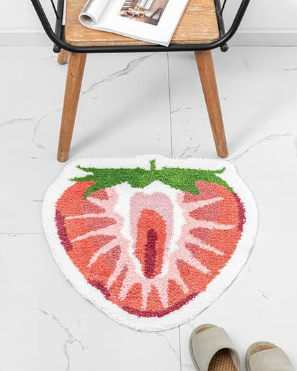 Strawberry Fruit Shaped Rug Fruits Bath Mat Rug Non-Slip Bathroom Door Mat for Bedroom Bathroom Kitchen Cartoon Area Rug for Shower Room Soft Bathmat Home Decor - LeafyLoom