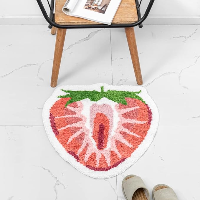 Strawberry Fruit Shaped Rug Fruits Bath Mat Rug Non-Slip Bathroom Door Mat for Bedroom Bathroom Kitchen Cartoon Area Rug for Shower Room Soft Bathmat Home Decor - LeafyLoom