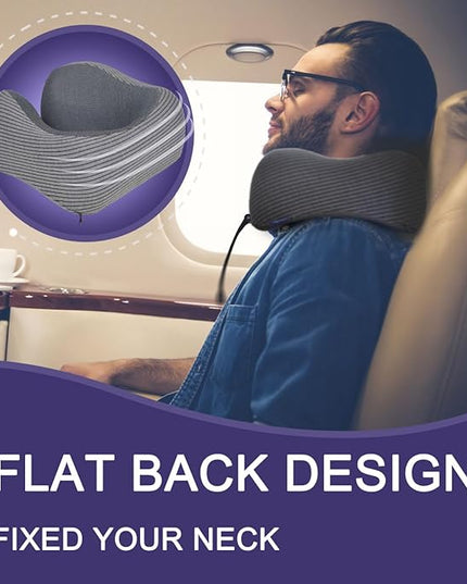 napfun Travel Pillow, 100% Pure Memory Foam Neck Pillows for Travel Airplane Headrest Flight Plane Accessories, Deep Grey, Medium (120-200LB) - LeafyLoom