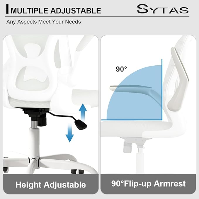 Sytas Home Office Chair Ergonomic, Mesh Desk Chair Lumbar Support, Ergonomic Computer Chair Adjustable Armrest (Gray) - LeafyLoom