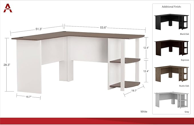 Ameriwood Home Dakota L-Shaped Desk with Bookshelves, Espresso - LeafyLoom