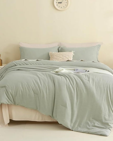 MILDLY Twin Comforter Set 5 Piece Color Clash, Mist Sage Bed in a Bag, All Season Bedding Sets with 1 Comforter, 1 Pillow Shams, 1 Pillowcases, 1 Flat Sheet, 1 Fitted Sheet - LeafyLoom