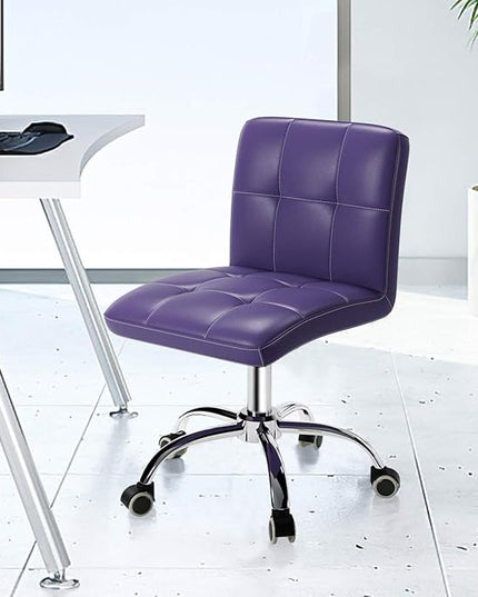 360° Office Desk Chair,PU Adjustable Rolling Task Chair with Backrest for Barber,Office,Home, Computer,360° Swivel,Armless (purple) - LeafyLoom