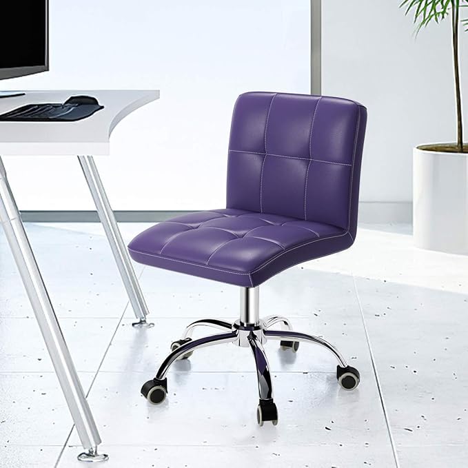 360° Office Desk Chair,PU Adjustable Rolling Task Chair with Backrest for Barber,Office,Home, Computer,360° Swivel,Armless (purple) - LeafyLoom