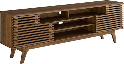 Modway Render 71" Mid-Century Modern Low Profile Media Console TV Stand, 71 Inch, Walnut - LeafyLoom