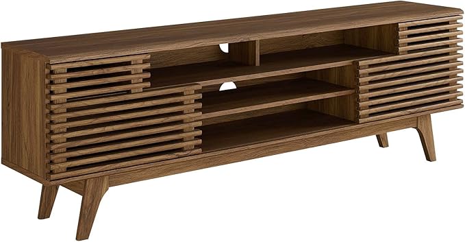 Modway Render 71" Mid-Century Modern Low Profile Media Console TV Stand, 71 Inch, Walnut - LeafyLoom