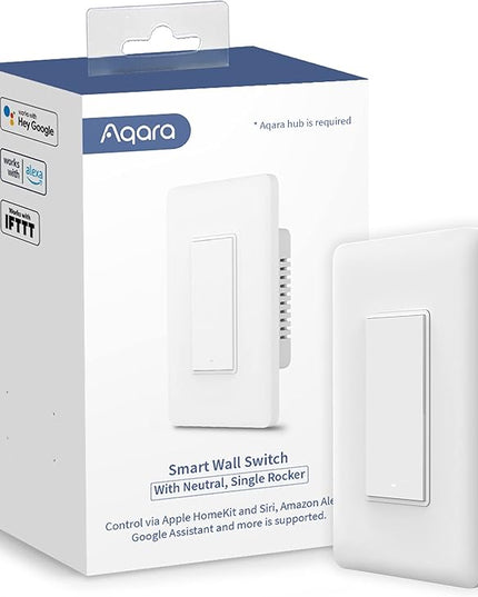 Aqara Smart Light Switch (with Neutral, Single Rocker), Requires AQARA HUB, Zigbee Switch, Remote Control and Set Timer for Home Automation, Compatible with Alexa, Apple HomeKit, Google Assistant Aqara