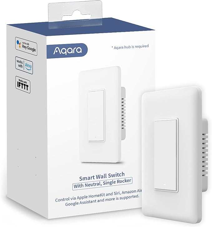 Aqara Smart Light Switch (with Neutral, Single Rocker), Requires AQARA HUB, Zigbee Switch, Remote Control and Set Timer for Home Automation, Compatible with Alexa, Apple HomeKit, Google Assistant Aqara