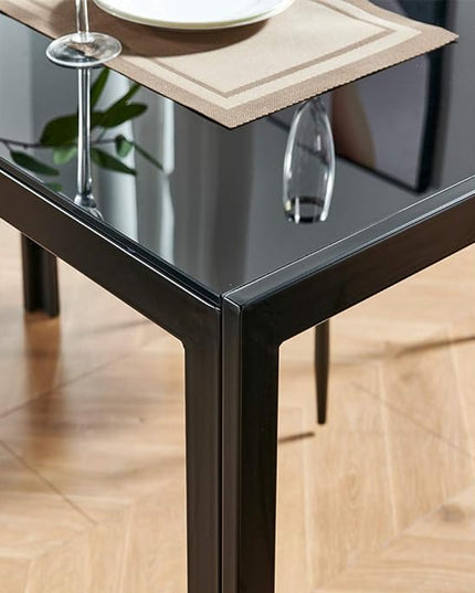 IDS Home Rectangular with Metal Legs for 4/6 Persons Transparent Glass Top Kitchen Dining Table, 51.2", Black - LeafyLoom