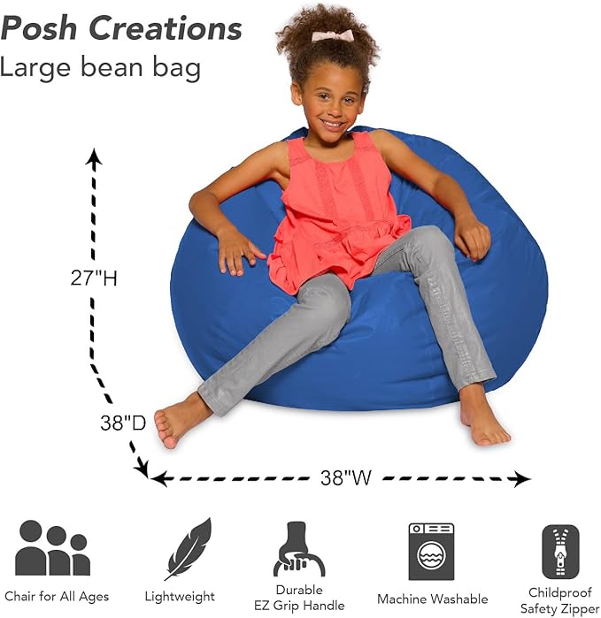 Posh Creations Beanbags Bean Bag Chair, Large-38in, Solid Royal Blue - LeafyLoom