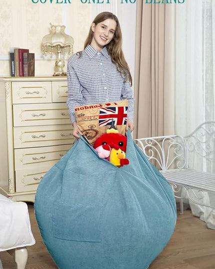 Stuffed Animal Storage Bean Bag Chair Cover (No Filler) for Kids and Adults.Soft Premium Corduroy Stuffable Beanbag for Organizing Children Plush Toys or Memory Foam Large 300L(LightBlue) - LeafyLoom