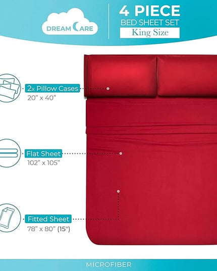 DREAMCARE California King Sheet Sets - Cooling Bed Sheets - 4pcs Set - up to 15" Deep Pocket Cal King Sheets - California King Sheets - Soft & Lasting 100% Brushed Polyester with Side Pocket -Burgundy - LeafyLoom