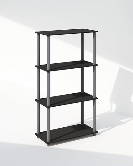 Furinno Turn-N-Tube 4-Tier Multipurpose Shelf Display Rack, Shelving Unit, Bookcase, Black/Grey - LeafyLoom