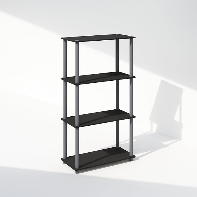 Furinno Turn-N-Tube 4-Tier Multipurpose Shelf Display Rack, Shelving Unit, Bookcase, Black/Grey - LeafyLoom