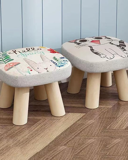 Solid Wood Stool Home Square Low Stool Cute Children's Sofa Stool Chair Fashion Cartoon Creative Small Stool for Kids and Adult, Changing Stool Coffee Table Stool, Bear 330lb (Tree Stump) - LeafyLoom