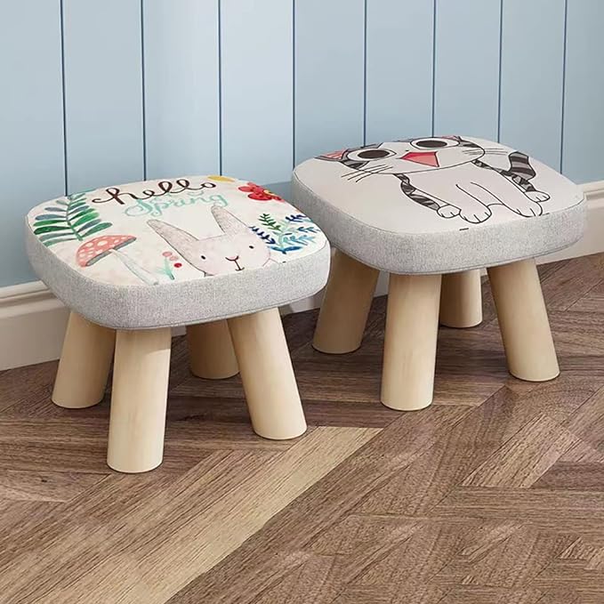 Solid Wood Stool Home Square Low Stool Cute Children's Sofa Stool Chair Fashion Cartoon Creative Small Stool for Kids and Adult, Changing Stool Coffee Table Stool, Bear 330lb (Tree Stump) - LeafyLoom