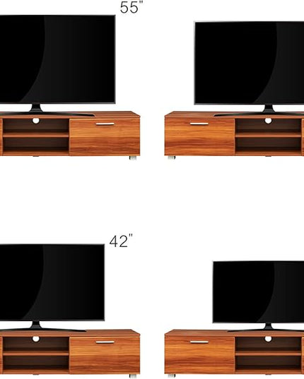 63" TV Stand with Open Shelves, Television Stands for TVs Up to 70", Media Console Entertainment Center Television Table with 2 Storage Cabinet for Living Room, Bedroom, Walnut - LeafyLoom