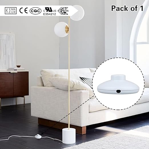 1Pcs Floor Lamp Foot Switch, White Foot Pedal Switch, Round Floor Lamps Foot Inline Switch, Step ON Off Spring Push Button, for Foot Pedal Control Replacement Floor Lamp Extension Cord Parts - LeafyLoom