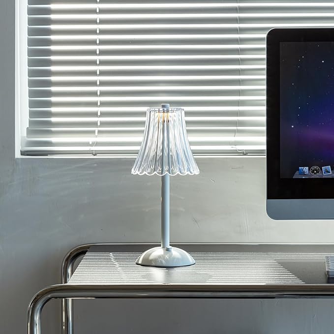 Cordless Table Lamp for Kitchen Home,Table,Dining Room, Gold Rechargeable Lamps, USB Charge 12'' Tall LEDPortable Outdoor Indoor Table Lamp with Dimmer (Flower-White) - LeafyLoom