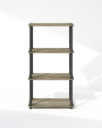 Furinno Turn-N-Tube 4-Tier Multipurpose Shelf Display Rack, Shelving Unit, Bookcase, French Oak/Black - LeafyLoom