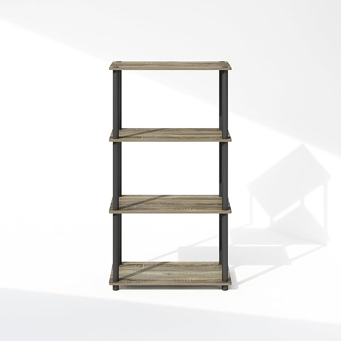 Furinno Turn-N-Tube 4-Tier Multipurpose Shelf Display Rack, Shelving Unit, Bookcase, French Oak/Black - LeafyLoom