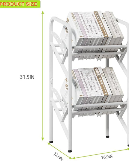 Bookshelf Storage Shelf Bookcase Freestanding Storage Stand Book Organizer for Living Room, Bedroom, Kitchen, Rust Resistance,Easy Assembly Multi-Functional Organizer (2 Tiers, White) - LeafyLoom