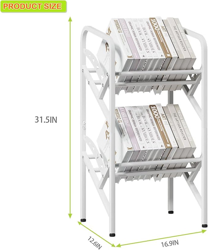 Bookshelf Storage Shelf Bookcase Freestanding Storage Stand Book Organizer for Living Room, Bedroom, Kitchen, Rust Resistance,Easy Assembly Multi-Functional Organizer (2 Tiers, White) - LeafyLoom
