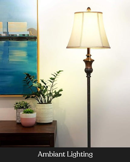Brightech Sophia LED Floor Lamp, Tall Lamp with Bell Shape Fabric Shade, Mid Century Modern Lamp for Bedroom, Mid-Century Lamp for Living Rooms & Offices, Great Living Room Decor - Bronze - LeafyLoom